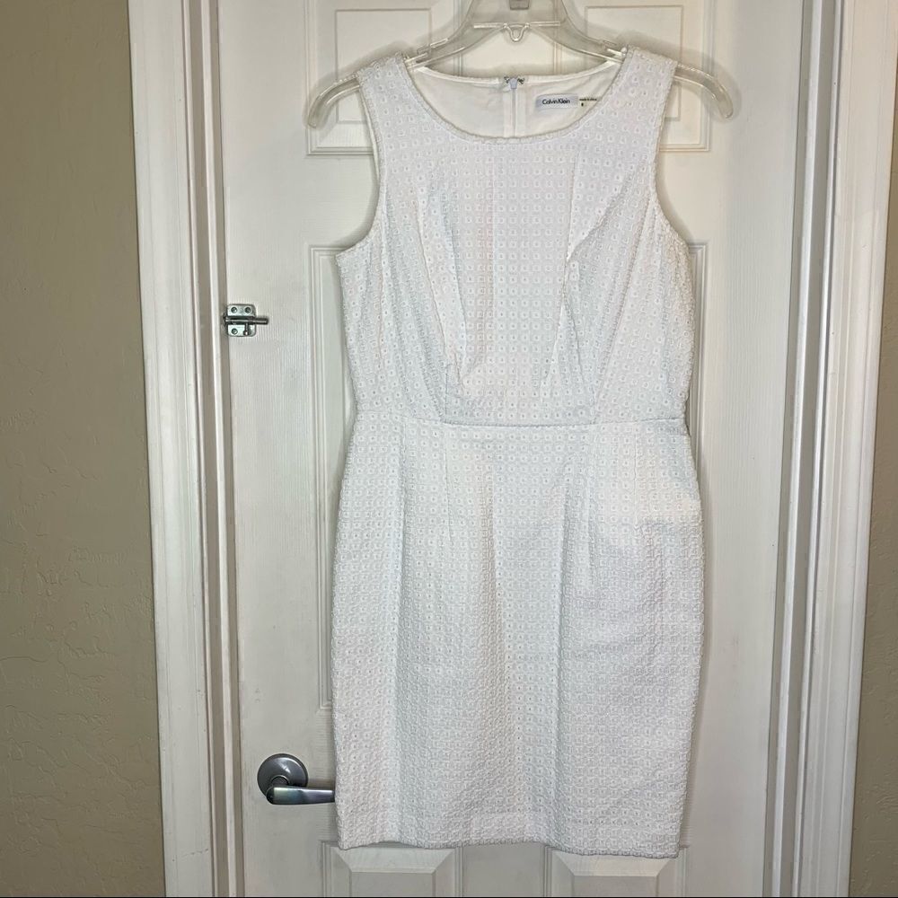 CALVIN KLEIN Sheath Eyelet Dress White Size 8